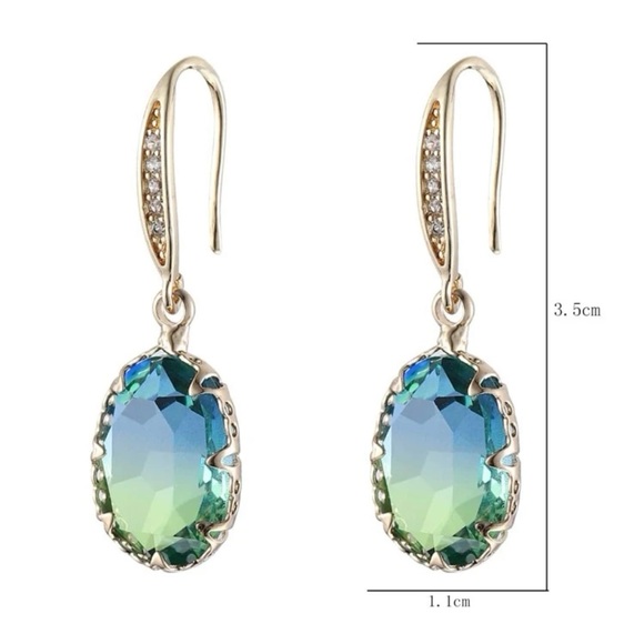 Green Blue Ombré CZ Hook Earrings Copper Alloy Seattle Seahawks Colors - Picture 2 of 5